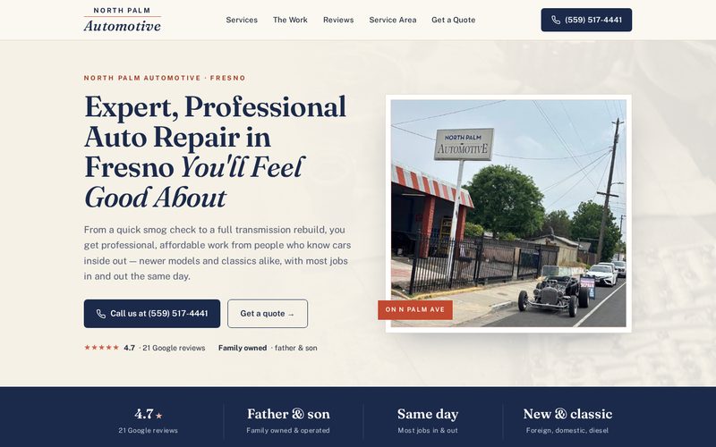 North Palm Automotive website, built by Fresno Web Pro