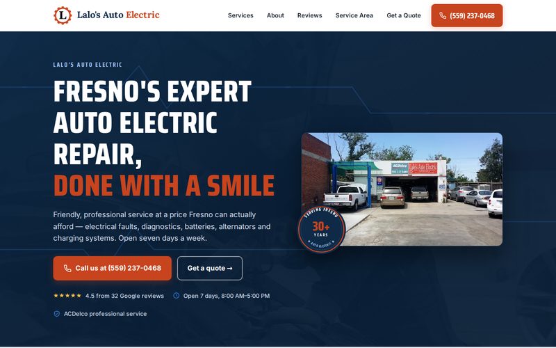 Website design sample for Lalo's Auto Electric, a Fresno auto electrical business