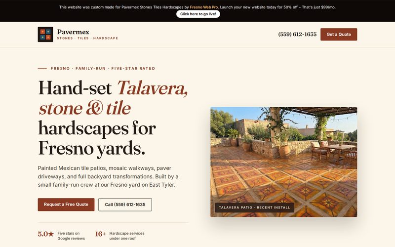 Website design sample for Pavermex Stones & Landscape, a Fresno hardscaping & landscape business