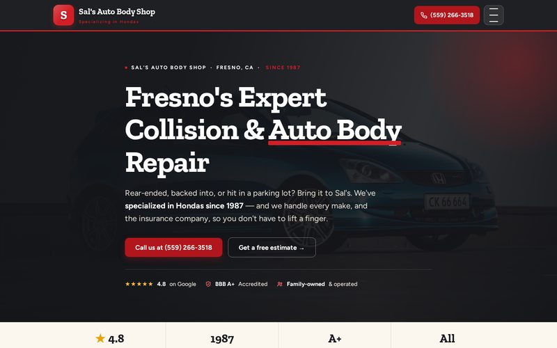 Website design sample for Sal's Auto Body Shop, a Fresno auto body & collision business
