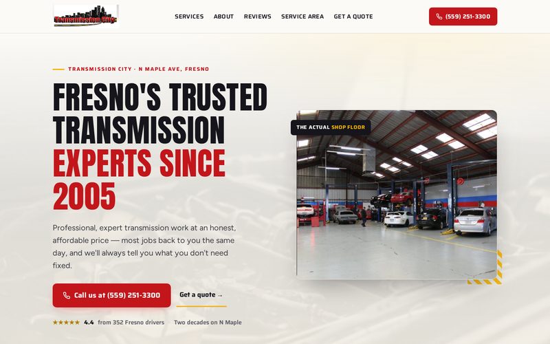 Website design sample for Transmission City, a Fresno transmission repair business
